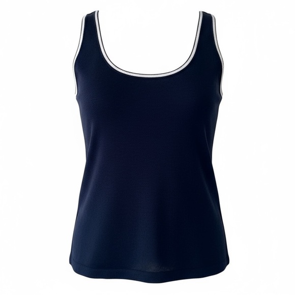 Linda Allard Ellen Tracy Navy with White Trim Sleeveless Scoop Neck Knit Sweater - Picture 7 of 7